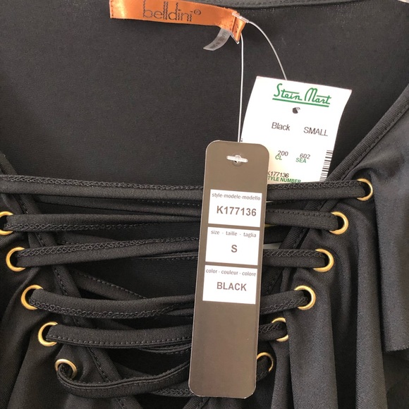 Belldini Embellished Ruffled Front Black Sleeveless Tank Size Small - Picture 6 of 7